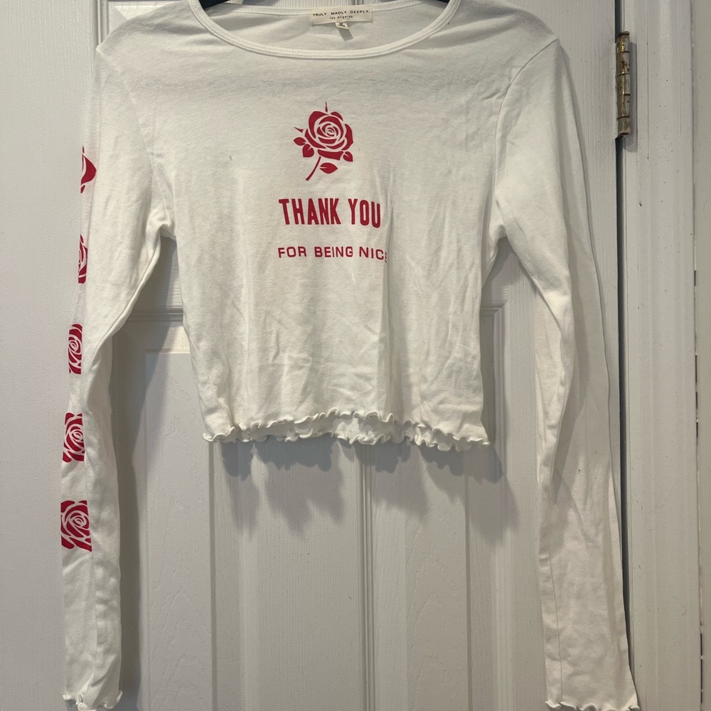 Truly Madly Deeply White and Red Rose Crop Top